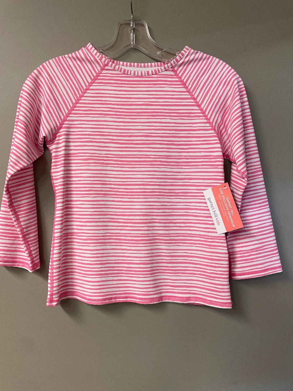 Garnet Hill Kids's Exclusive Swimwear. A pink and white stripe.